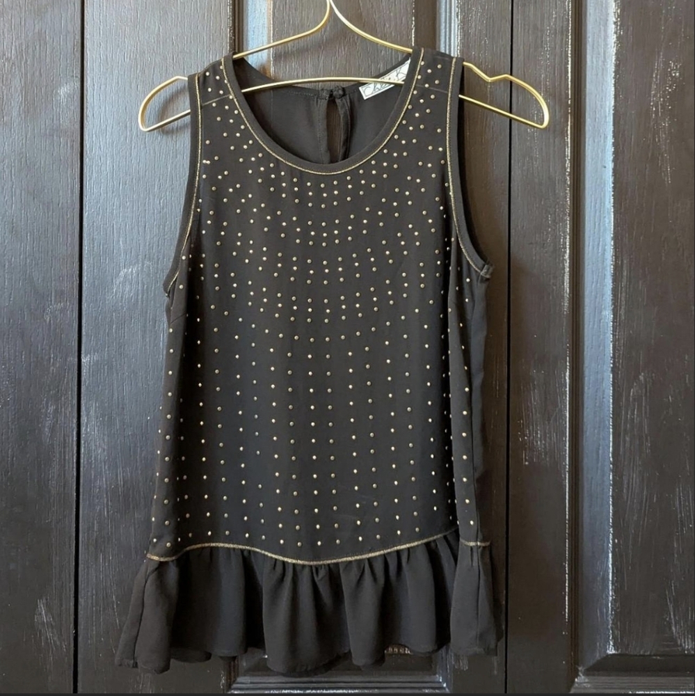 Black Sleeveless Blouse with Gold Studs